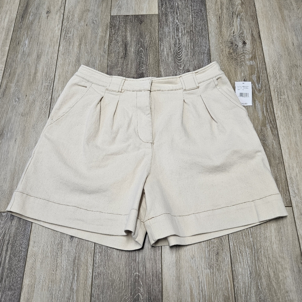 MNK High Waist Blouson Denim Shorts Tan Cream Women's 16 Plus Neutral Classic